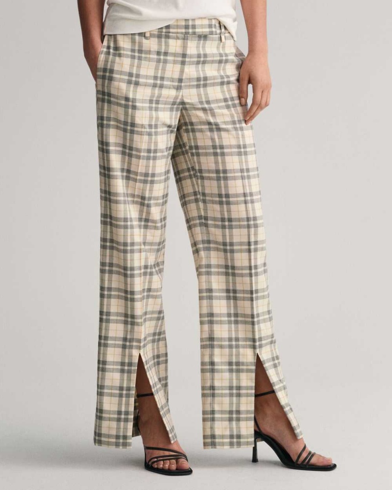 Gant Low Rise Straight Leg Checked Women's Pants Linen | HYJSD-5183