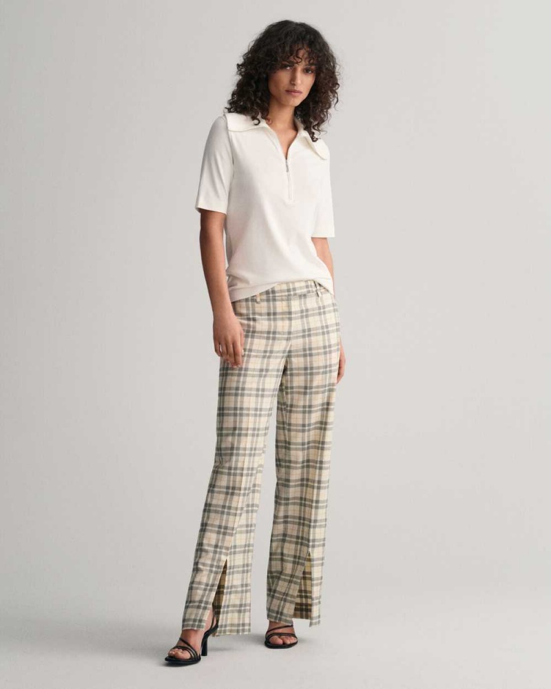 Gant Low Rise Straight Leg Checked Women's Pants Linen | HYJSD-5183