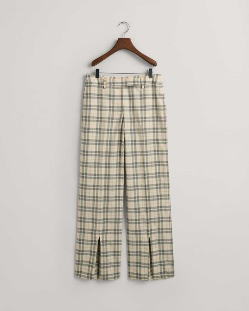 Gant Low Rise Straight Leg Checked Women's Pants Linen | HYJSD-5183