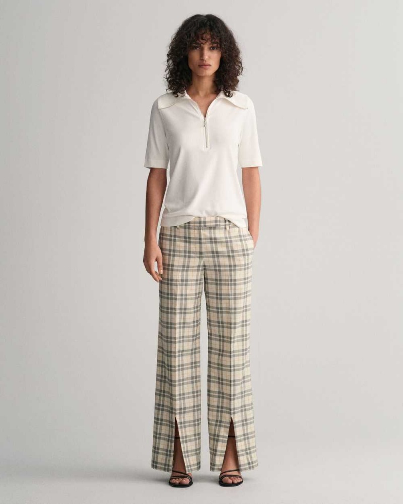 Gant Low Rise Straight Leg Checked Women\'s Pants Linen | HYJSD-5183