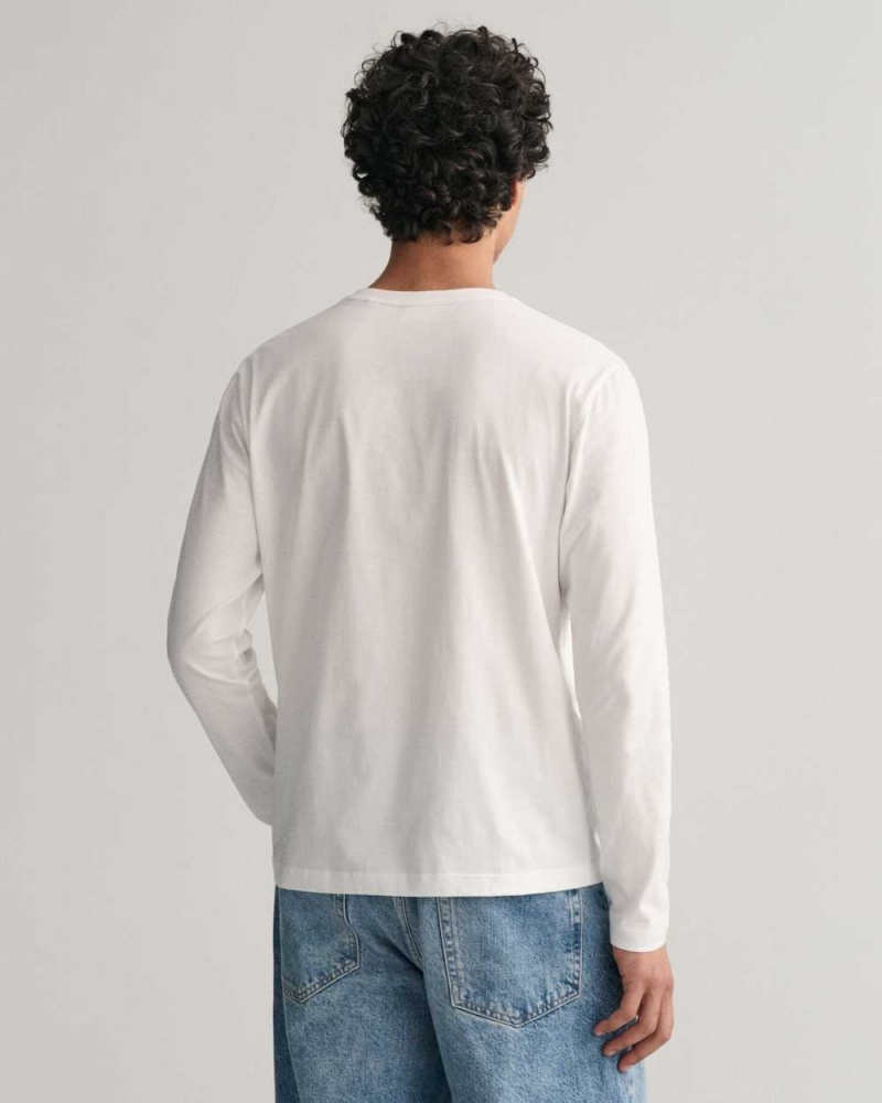 Gant Medium Archive Shield Long Sleeve Men's T-Shirt White | JNBMI-8570