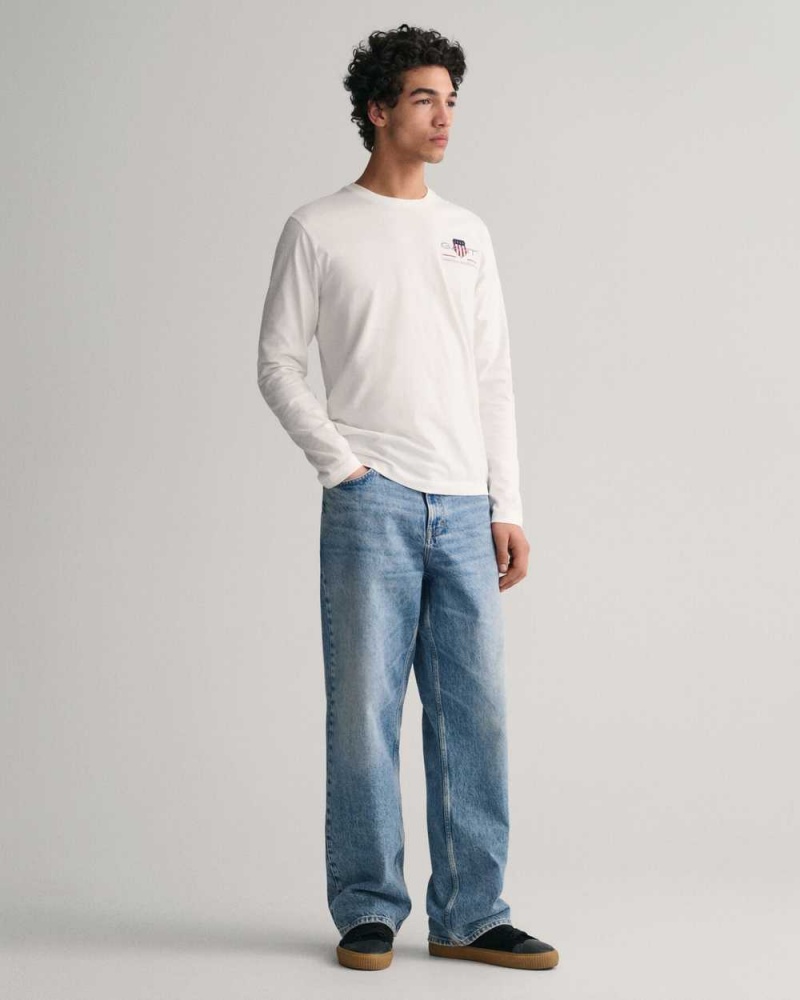 Gant Medium Archive Shield Long Sleeve Men's T-Shirt White | JNBMI-8570