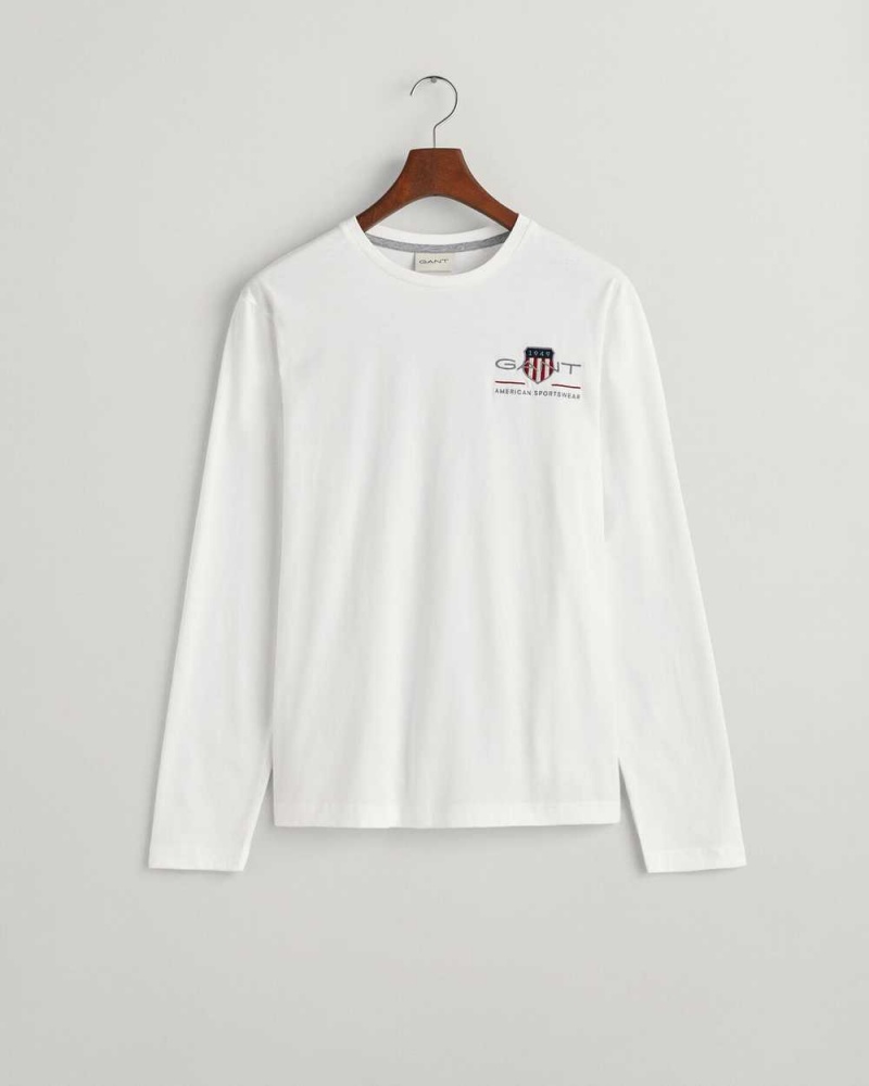 Gant Medium Archive Shield Long Sleeve Men's T-Shirt White | JNBMI-8570