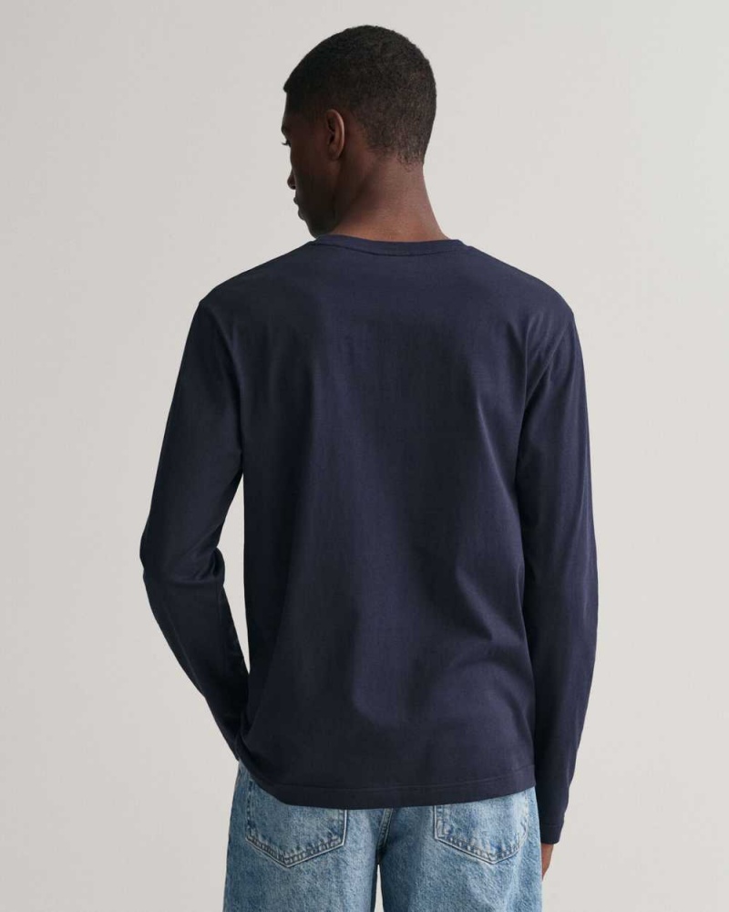 Gant Medium Archive Shield Long Sleeve Men's T-Shirt Evening Blue | CKBHA-8526