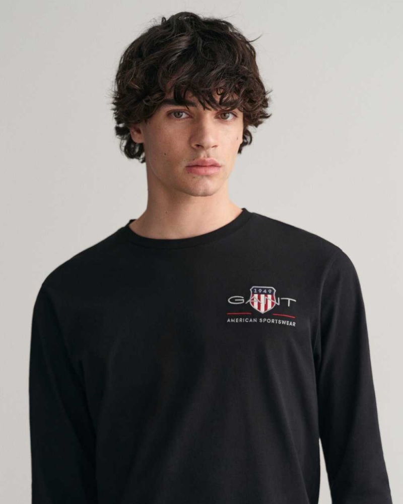 Gant Medium Archive Shield Long Sleeve Men's T-Shirt Black | FTUIO-3750