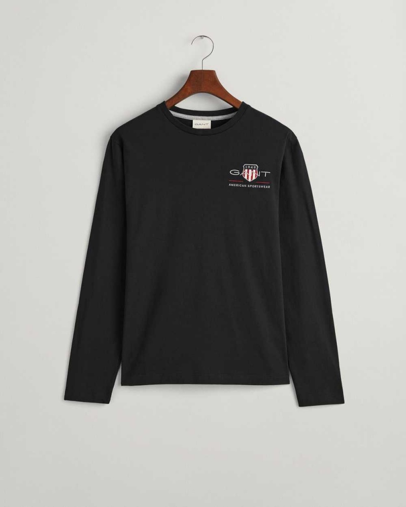 Gant Medium Archive Shield Long Sleeve Men's T-Shirt Black | FTUIO-3750