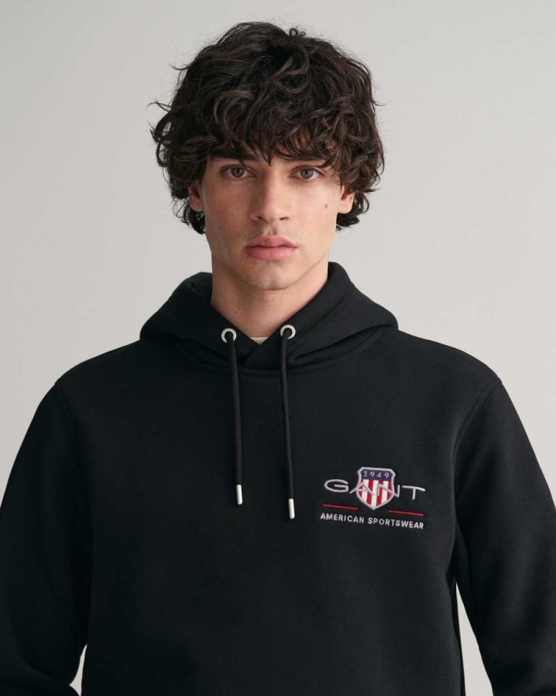 Gant Medium Archive Shield Men's Hoodie Black | VMBID-2491