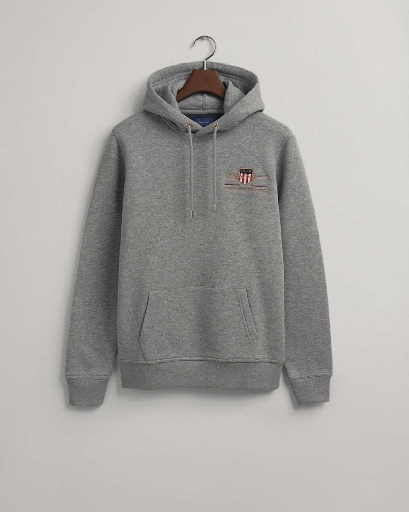 Gant Medium Archive Shield Men's Hoodie Grey Melange | GYOQD-5627