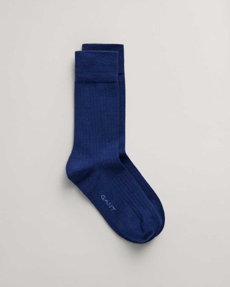 Gant Merino Wool Men\'s Socks Deep Blue | VJRDF-0948