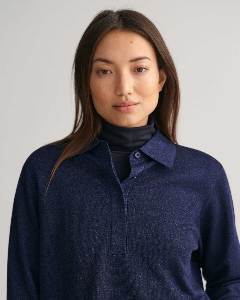 Gant Metallic Polo Women's Sweater Evening Blue | SVUXW-6130