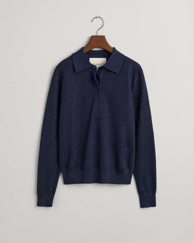 Gant Metallic Polo Women's Sweater Evening Blue | SVUXW-6130