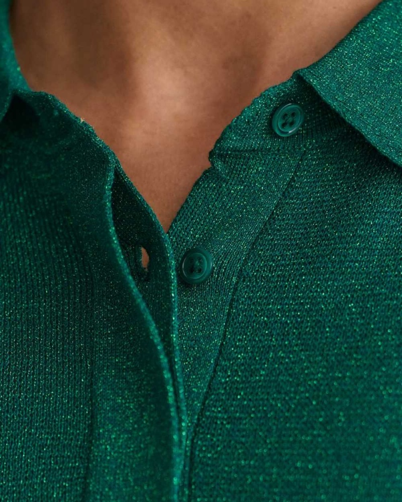 Gant Metallic Polo Women's Sweater Lavish Green | GUEZJ-6534