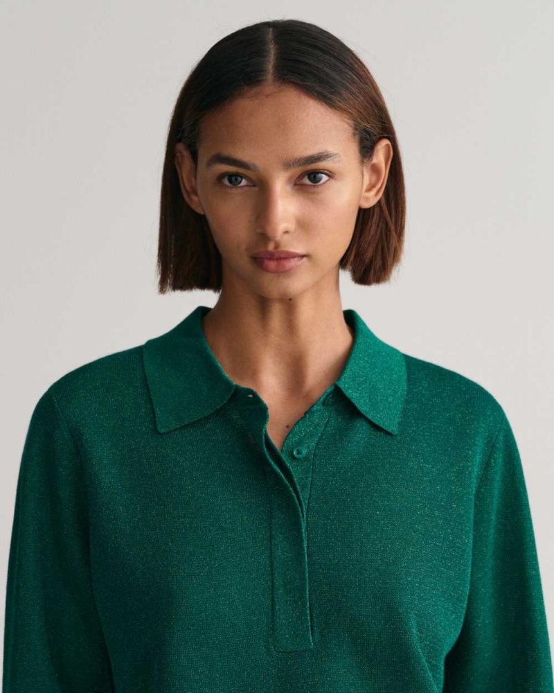 Gant Metallic Polo Women's Sweater Lavish Green | GUEZJ-6534