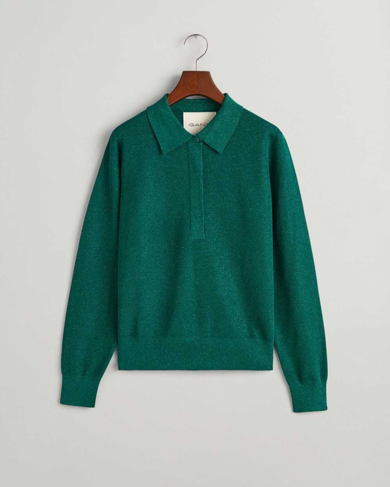 Gant Metallic Polo Women's Sweater Lavish Green | GUEZJ-6534