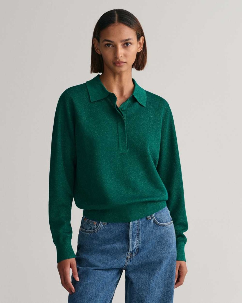 Gant Metallic Polo Women\'s Sweater Lavish Green | GUEZJ-6534