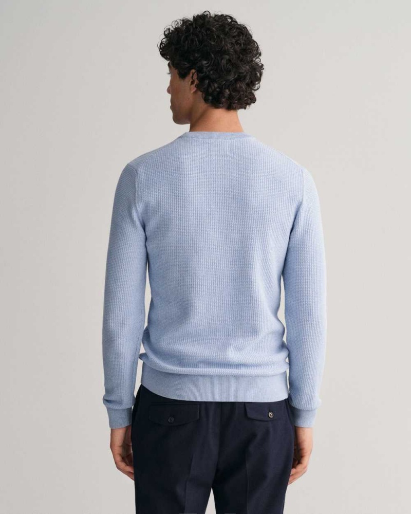 Gant Micro Cotton Textured Crew Neck Men's Sweater Lake Blue Mel | GUSHC-8172