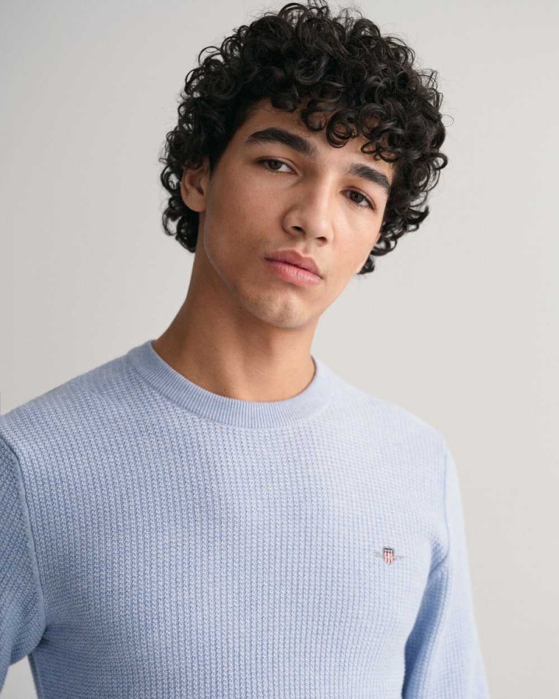 Gant Micro Cotton Textured Crew Neck Men's Sweater Lake Blue Mel | GUSHC-8172