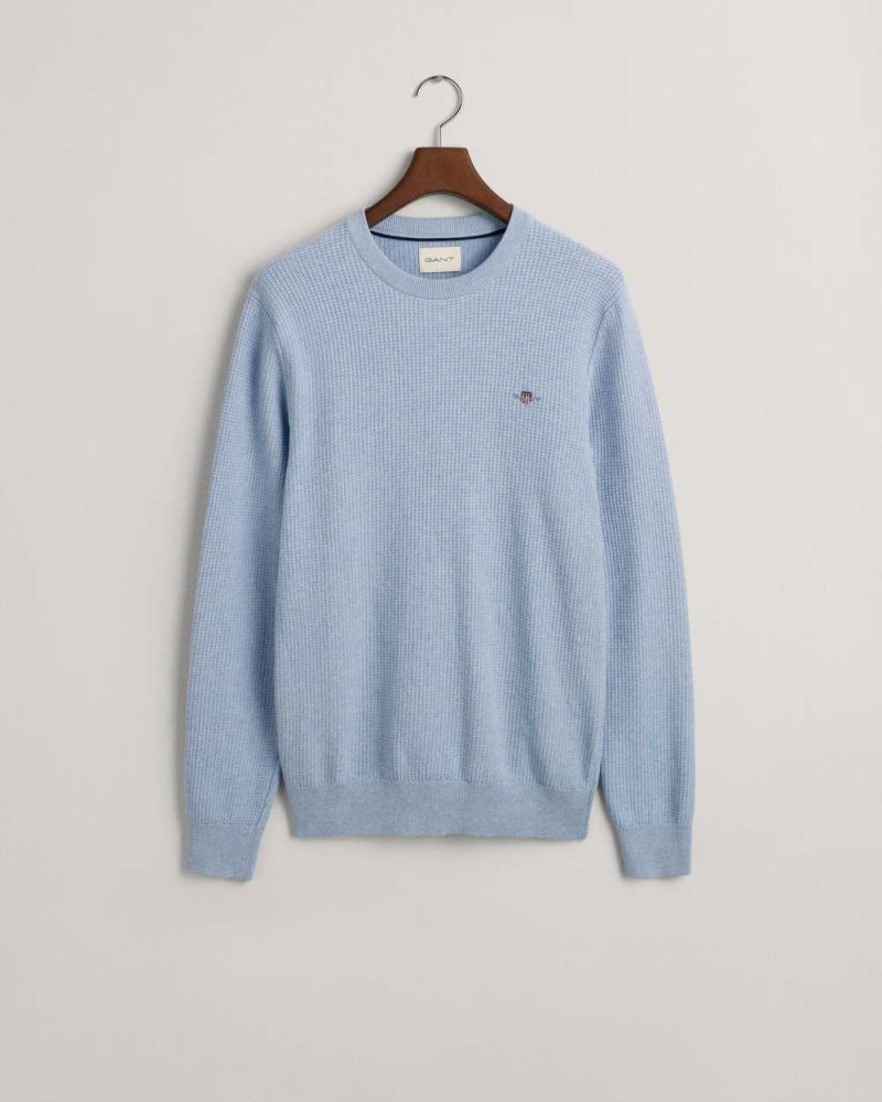 Gant Micro Cotton Textured Crew Neck Men's Sweater Lake Blue Mel | GUSHC-8172