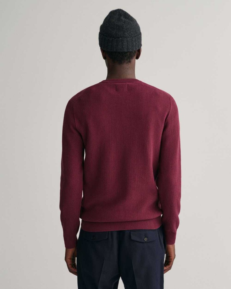 Gant Micro Cotton Textured Crew Neck Men's Sweater Red Shadow | XHDGB-9503