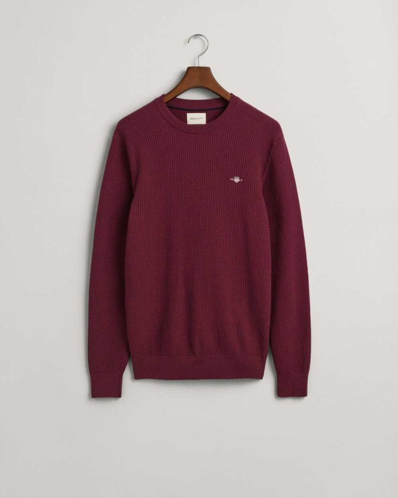 Gant Micro Cotton Textured Crew Neck Men's Sweater Red Shadow | XHDGB-9503