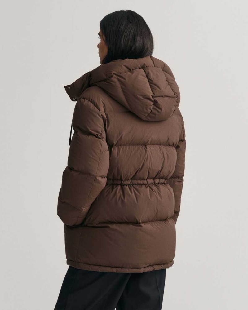 Gant Mid Length Down Women's Jackets Rich Brown | YKUXH-4693