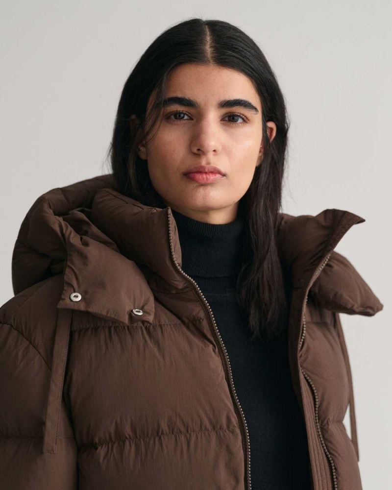 Gant Mid Length Down Women's Jackets Rich Brown | YKUXH-4693