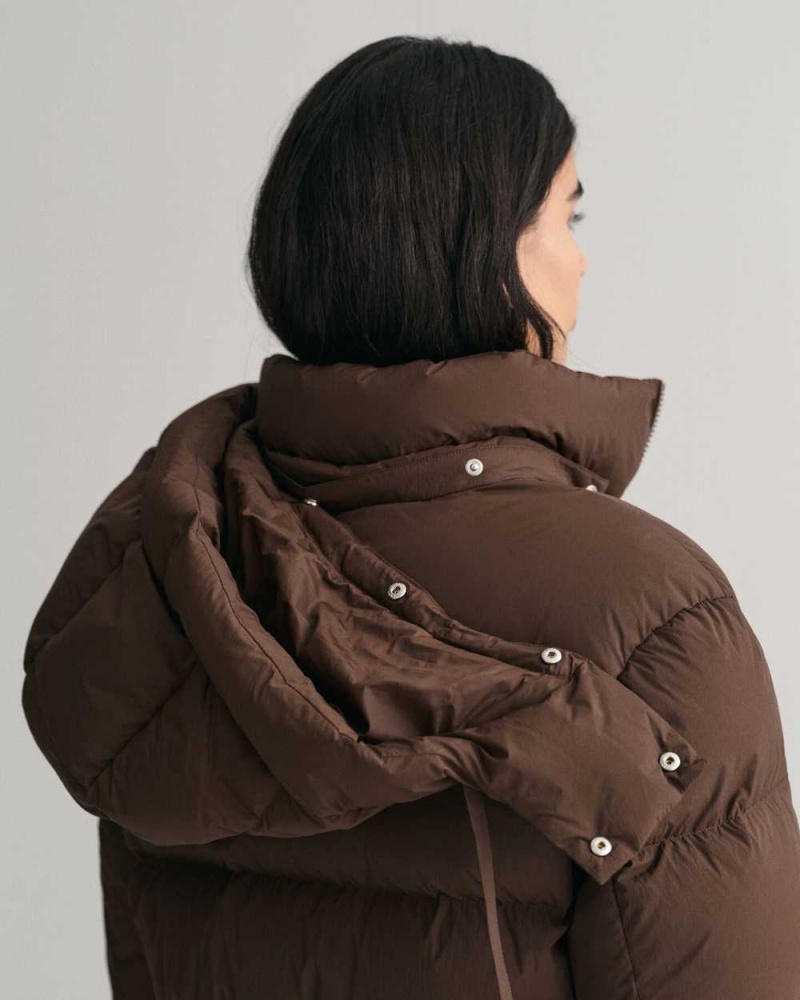 Gant Mid Length Down Women's Jackets Rich Brown | YKUXH-4693