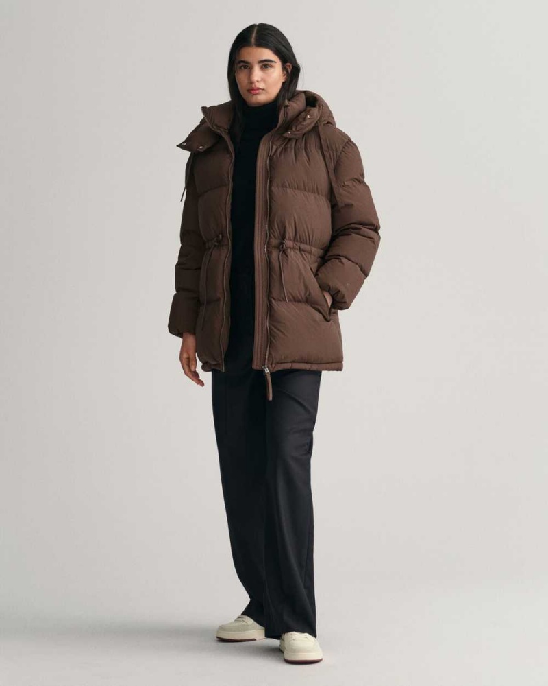 Gant Mid Length Down Women's Jackets Rich Brown | YKUXH-4693