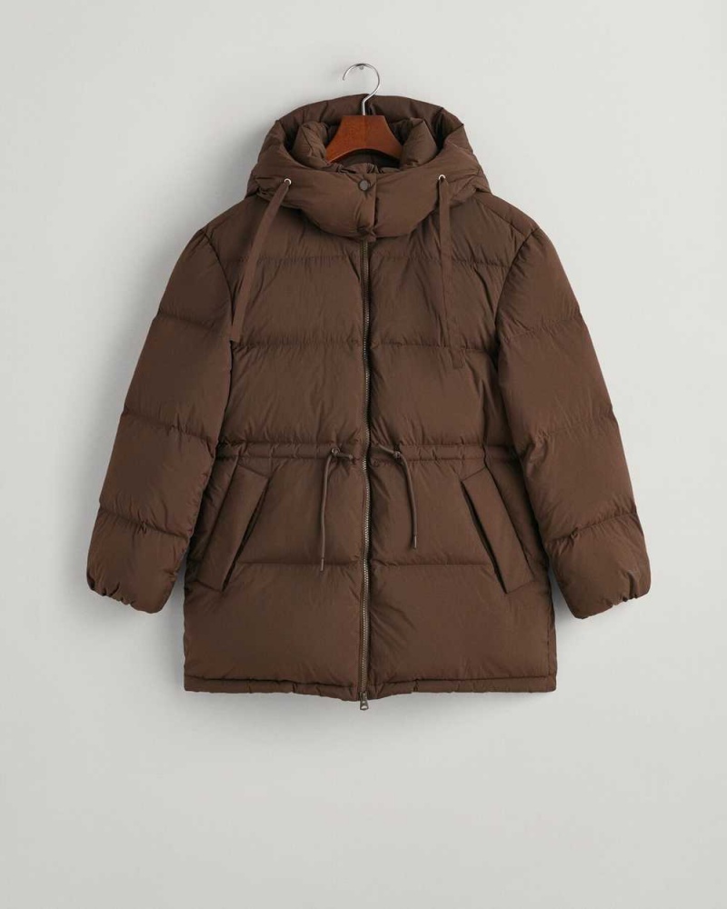 Gant Mid Length Down Women's Jackets Rich Brown | YKUXH-4693