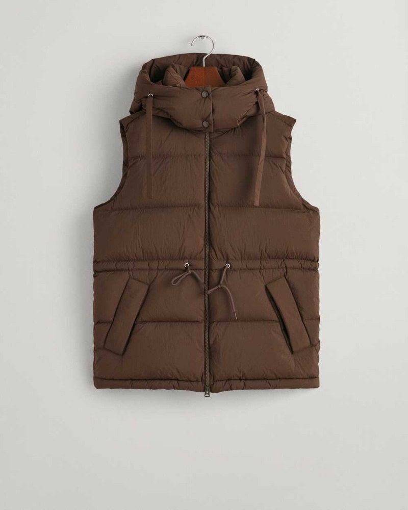 Gant Mid Length Down Women's Vest Rich Brown | ASGOR-8720