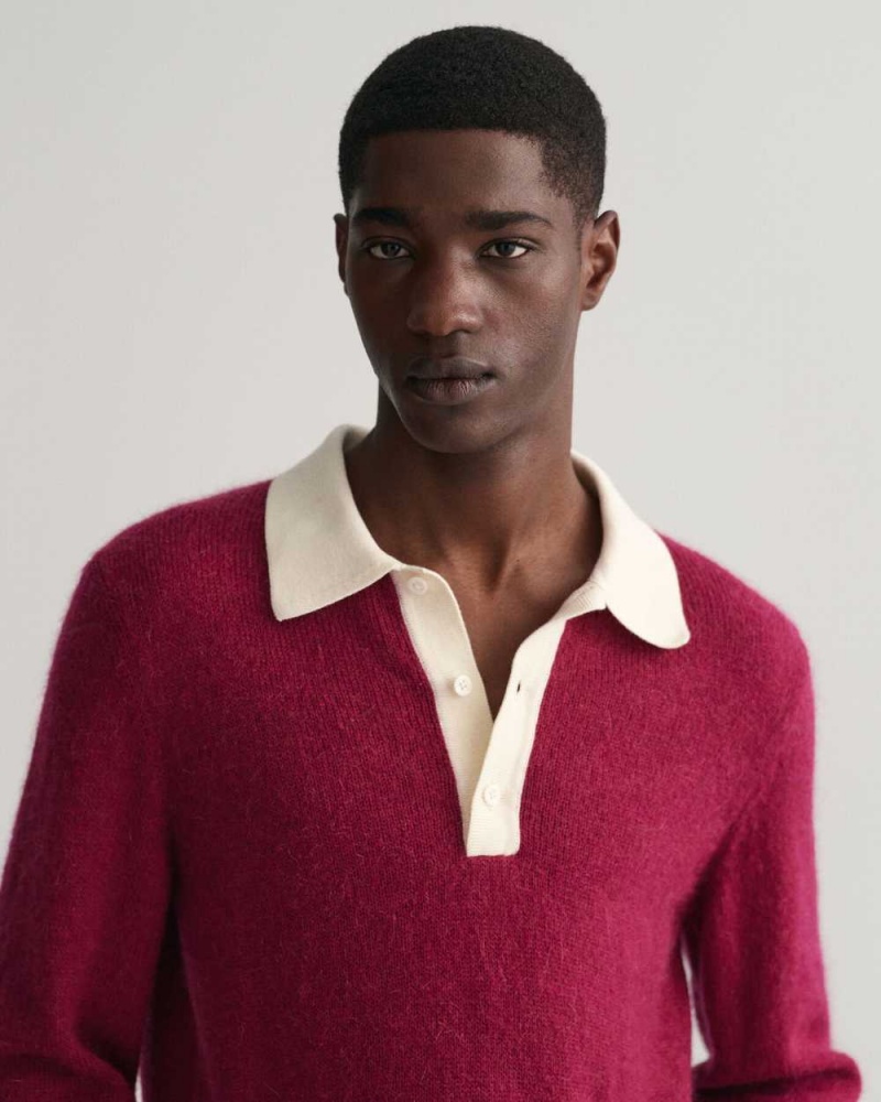 Gant Mohair Cotton Rugger Men's Shirts Plumped Red | HCZRD-6351