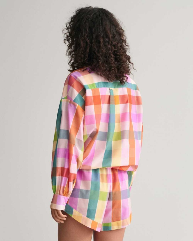 Gant Multi Checked Cotton Silk Popover Women's Shirts Multicolor | LOMZF-3128