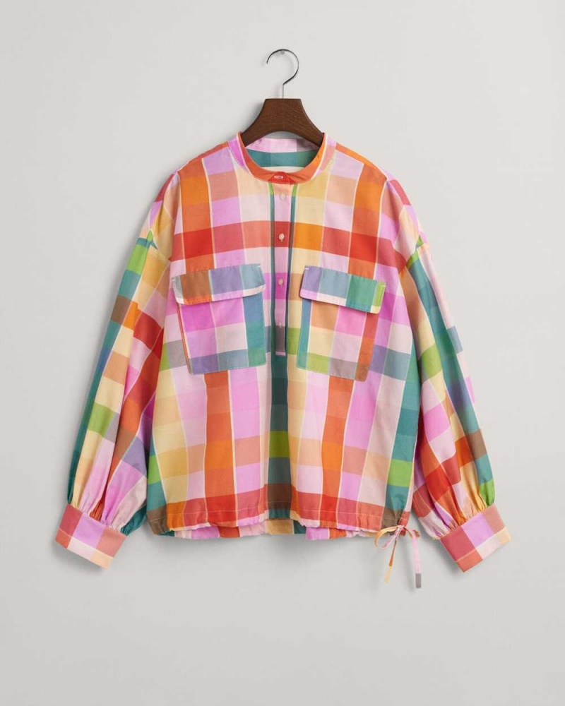 Gant Multi Checked Cotton Silk Popover Women's Shirts Multicolor | LOMZF-3128