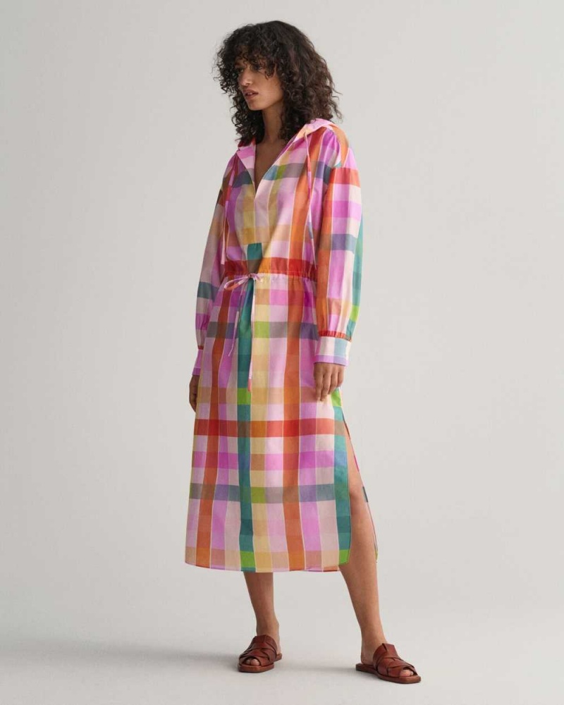 Gant Multi Checked Cotton Silk Women's Dress Multicolor | XTOYC-0745