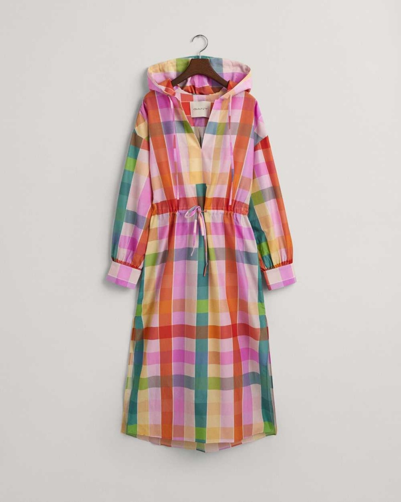 Gant Multi Checked Cotton Silk Women's Dress Multicolor | XTOYC-0745