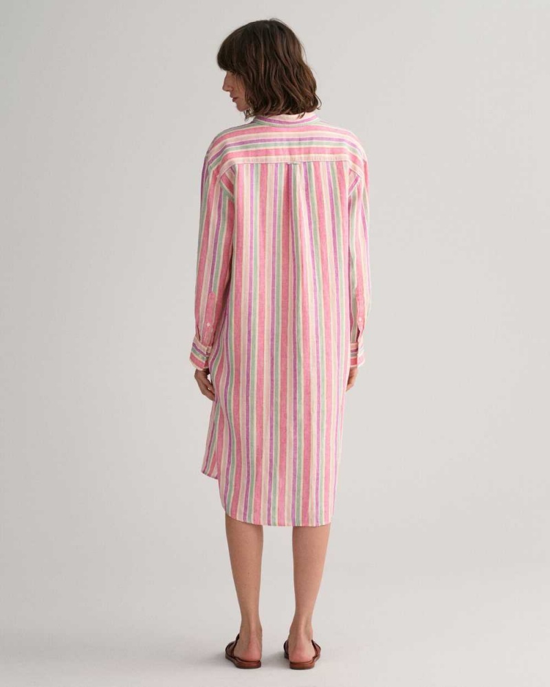 Gant Multi Striped Linen Shirt Women's Dress Multicolor | FOGMT-0671