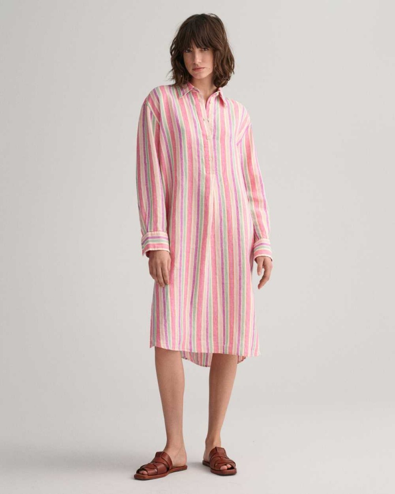 Gant Multi Striped Linen Shirt Women's Dress Multicolor | FOGMT-0671