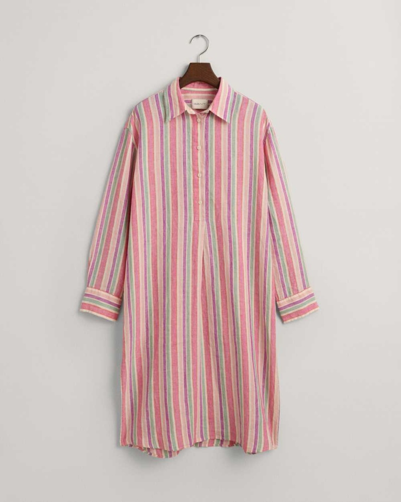 Gant Multi Striped Linen Shirt Women's Dress Multicolor | FOGMT-0671