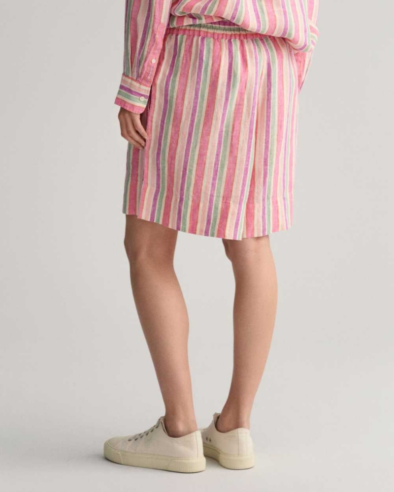 Gant Multi Striped Pull-On Linen Women's Shorts Multicolor | PVWNI-7986