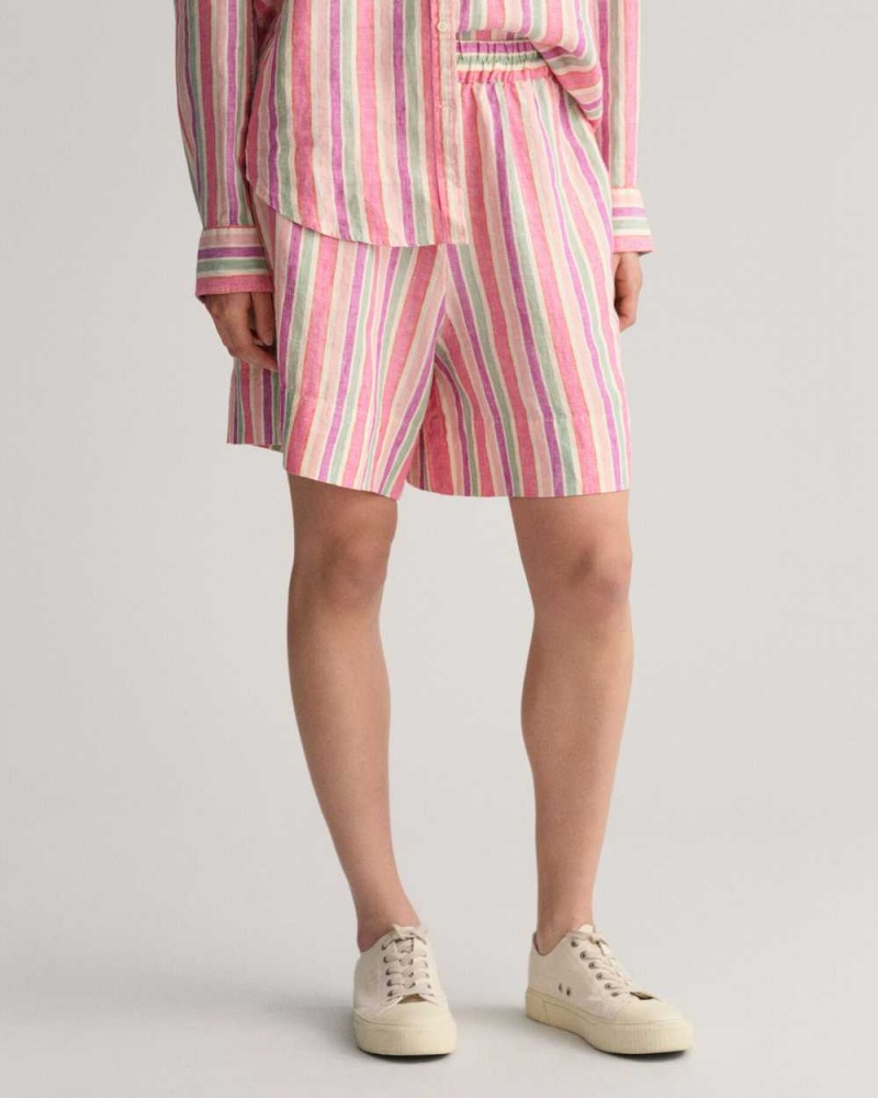 Gant Multi Striped Pull-On Linen Women's Shorts Multicolor | PVWNI-7986