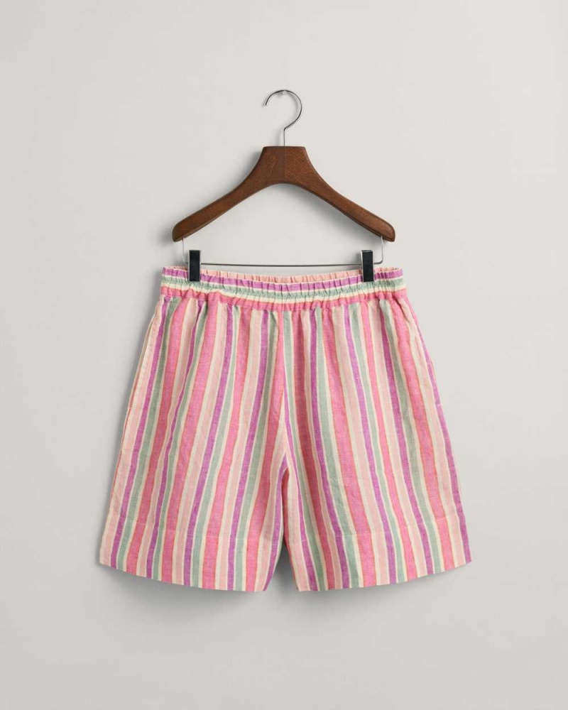 Gant Multi Striped Pull-On Linen Women's Shorts Multicolor | PVWNI-7986