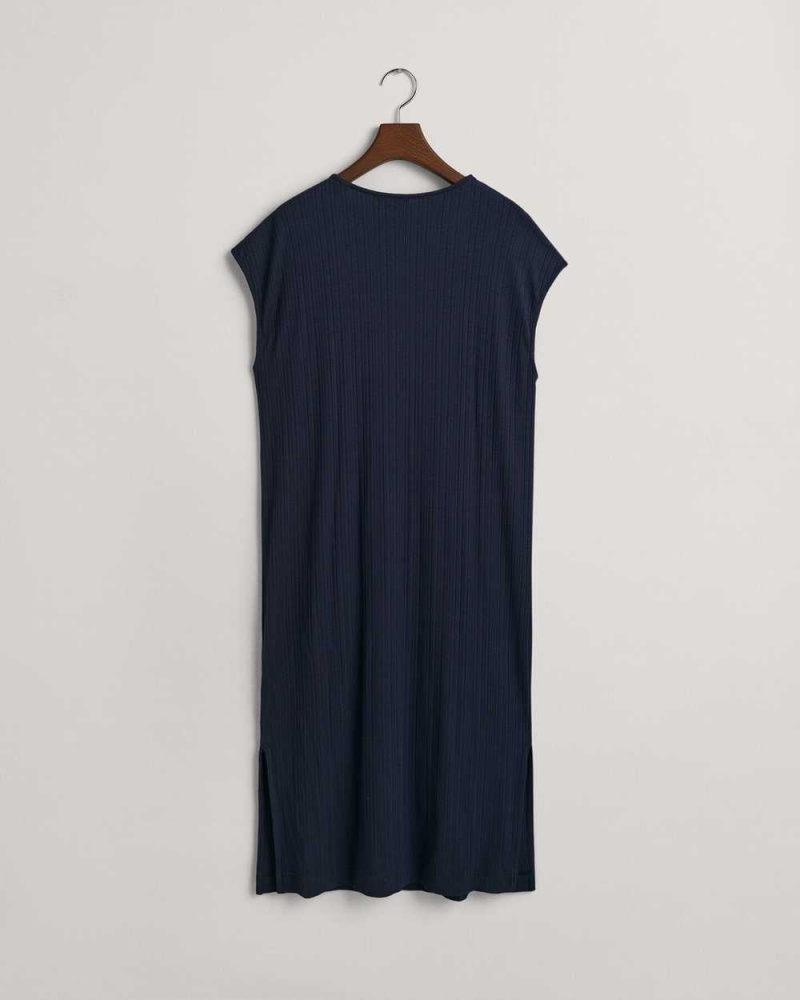 Gant Neck Detail Sleeveless Women's Dress Evening Blue | TOKAQ-3472