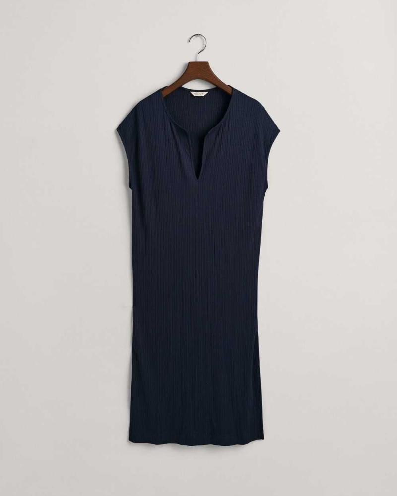 Gant Neck Detail Sleeveless Women\'s Dress Evening Blue | TOKAQ-3472