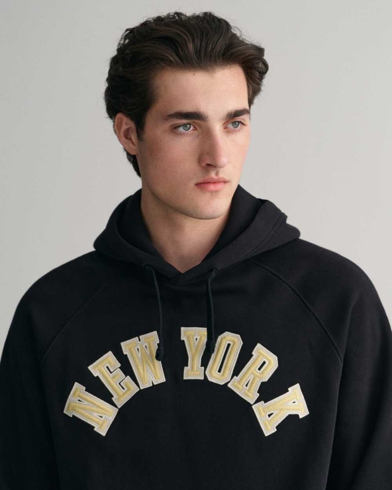 Gant New York Men's Hoodie Black | MIXYT-8396