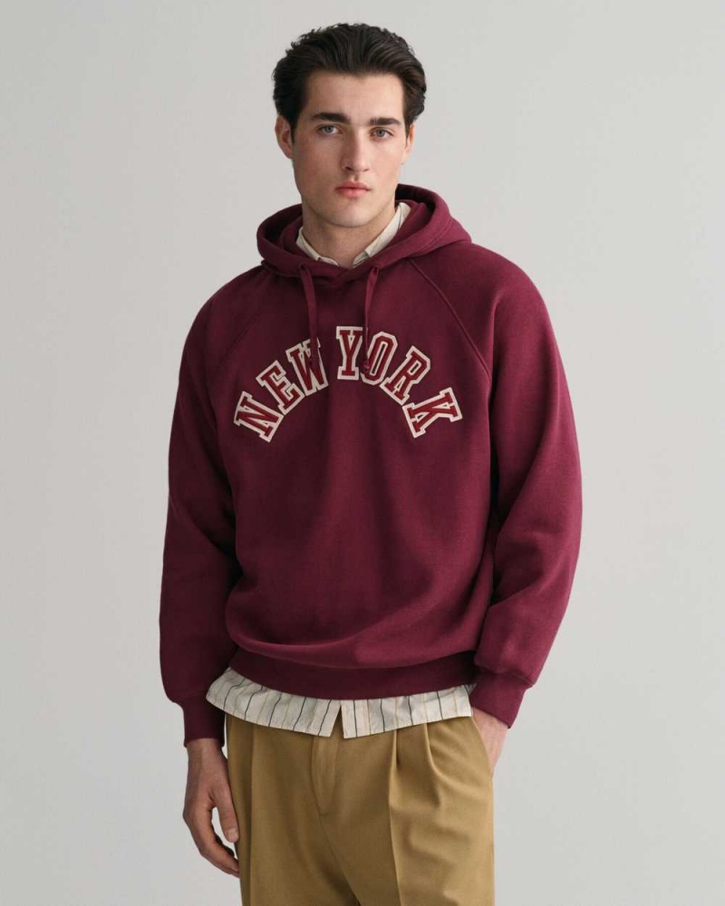 Gant New York Men\'s Hoodie Wine Red | IJCME-4367