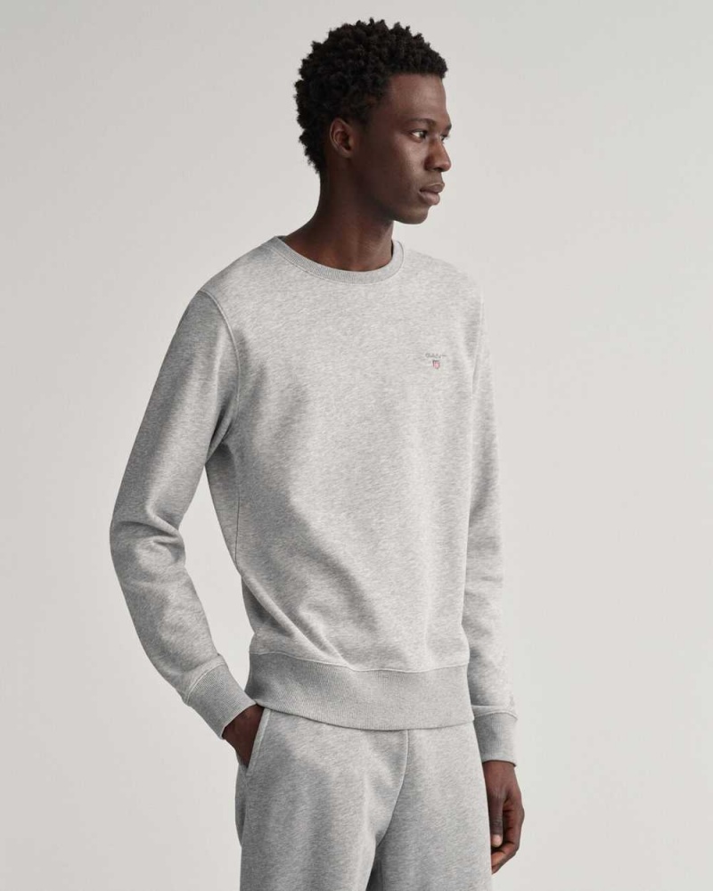 Gant Original Crew Neck Men's Sweatshirts Grey Melange | TABZJ-9108