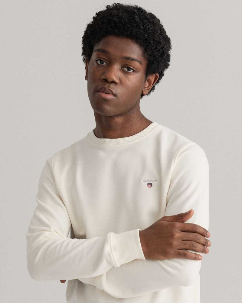 Gant Original Crew Neck Men's Sweatshirts Beige White | RVTMZ-6328