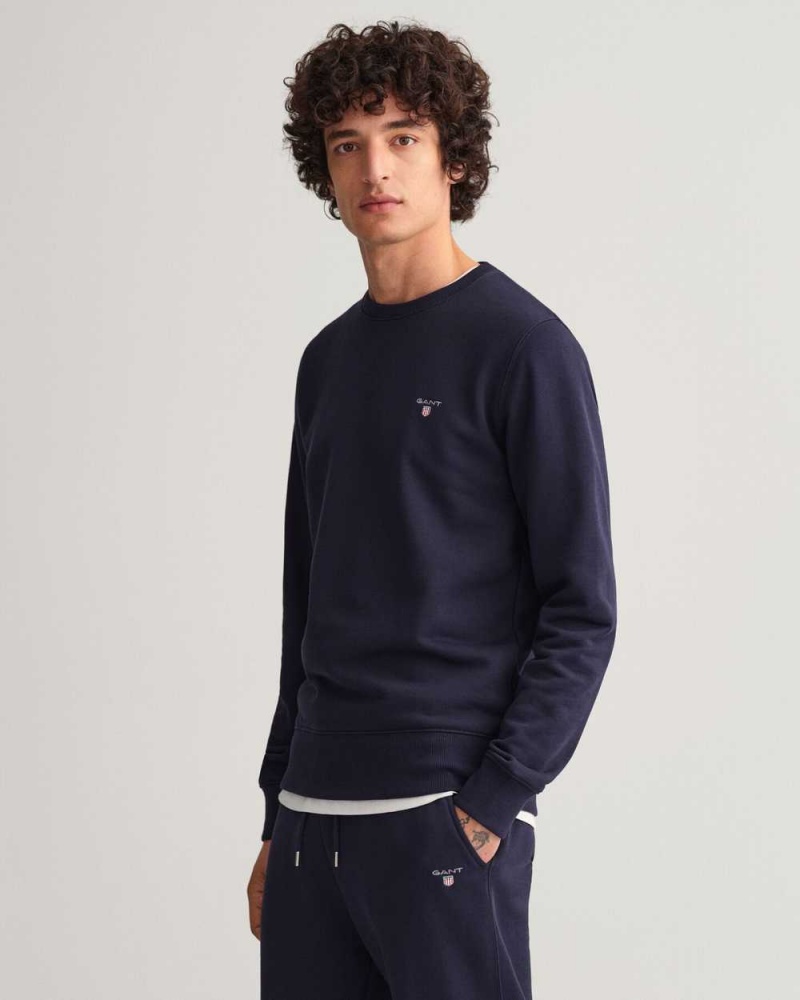 Gant Original Crew Neck Men's Sweatshirts Evening Blue | ZUDCH-3017