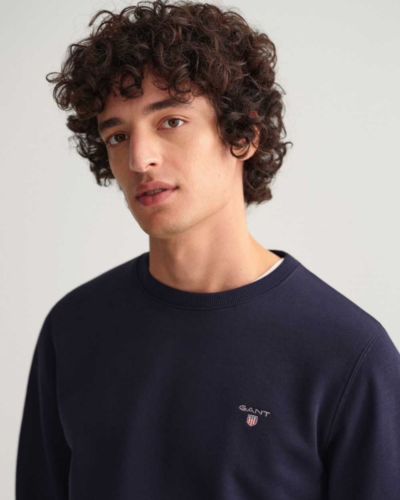 Gant Original Crew Neck Men's Sweatshirts Evening Blue | ZUDCH-3017