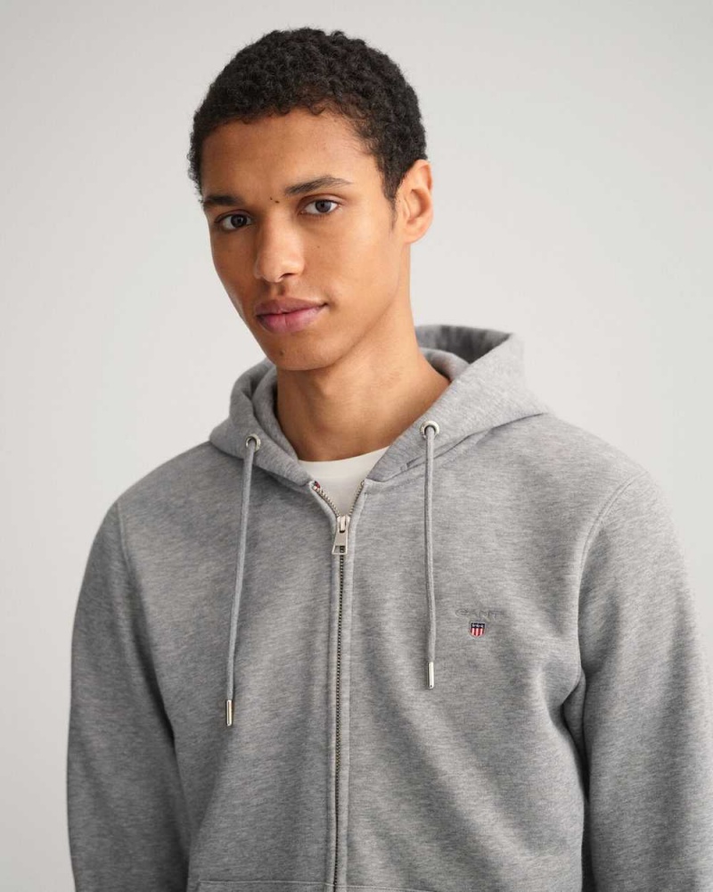 Gant Original Full-Zip Men's Hoodie Grey Melange | HKDNJ-9471